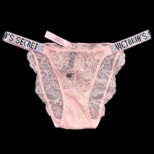 Victoria's Secret Crystals Rhinestone Bling Shine Strap Bikini Lace Panty pink S